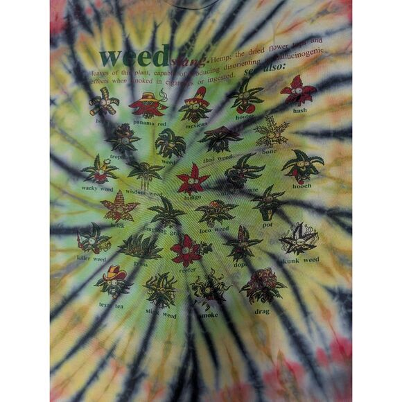 Vintage Hanes Heavyweight Tie Dye Weed Slang T-Shirt XL Rasta Spiral Cannabis - Picture 3 of 13